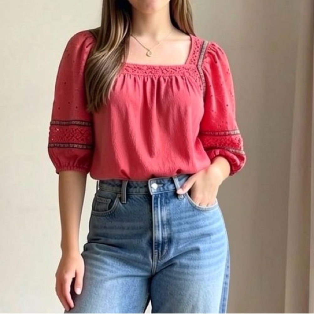 - Buckle XS Boho Embroidered Balloon Sleeve Top! EUC!